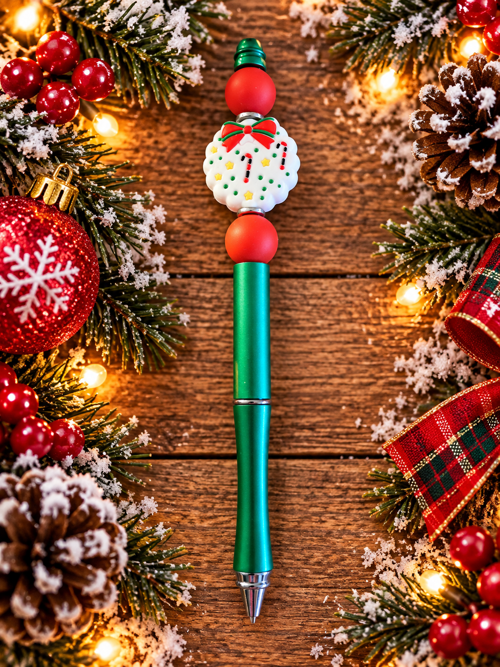 🎄 Candy Cane Wreath Handcrafted Black Ink Pen
