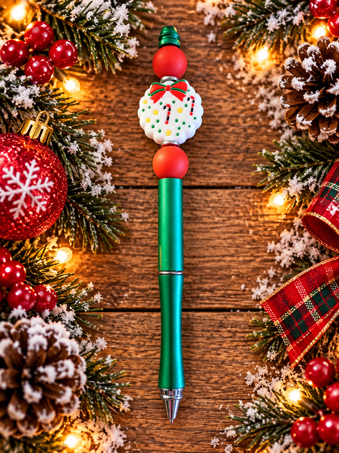 🎄 Candy Cane Wreath Handcrafted Black Ink Pen