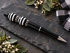 🖤 Beautifully Simple & Striped — Hand-Beaded Black Ink Pen 🤍