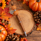 Fall Themed Tree-of-Life Charmed Black Handcrafted and Beaded Ink Pen