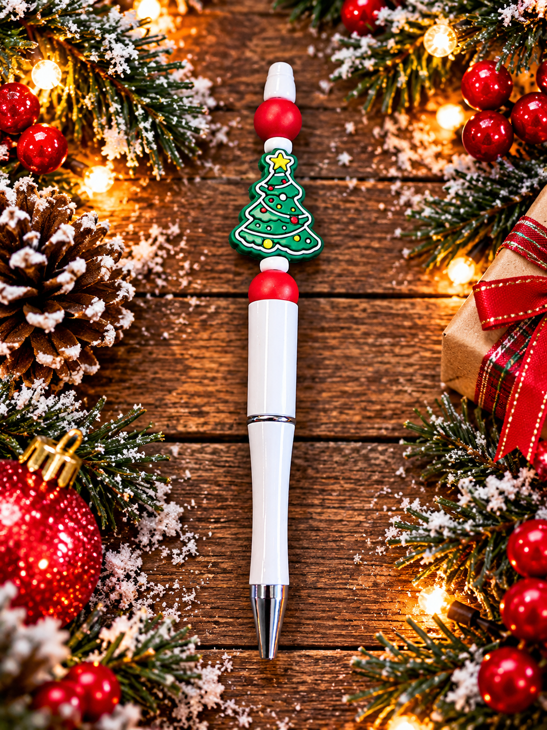 🎄 Merry Christmas Tree Beaded Handcrafted Ink Pen