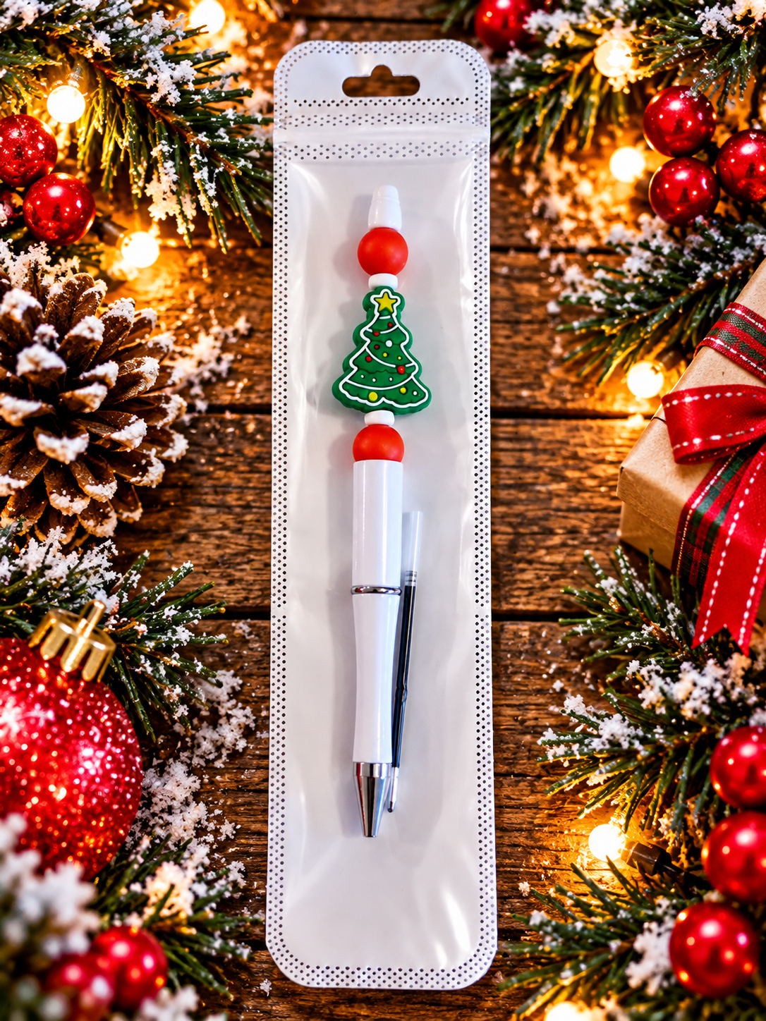 🎄 Merry Christmas Tree Beaded Handcrafted Ink Pen