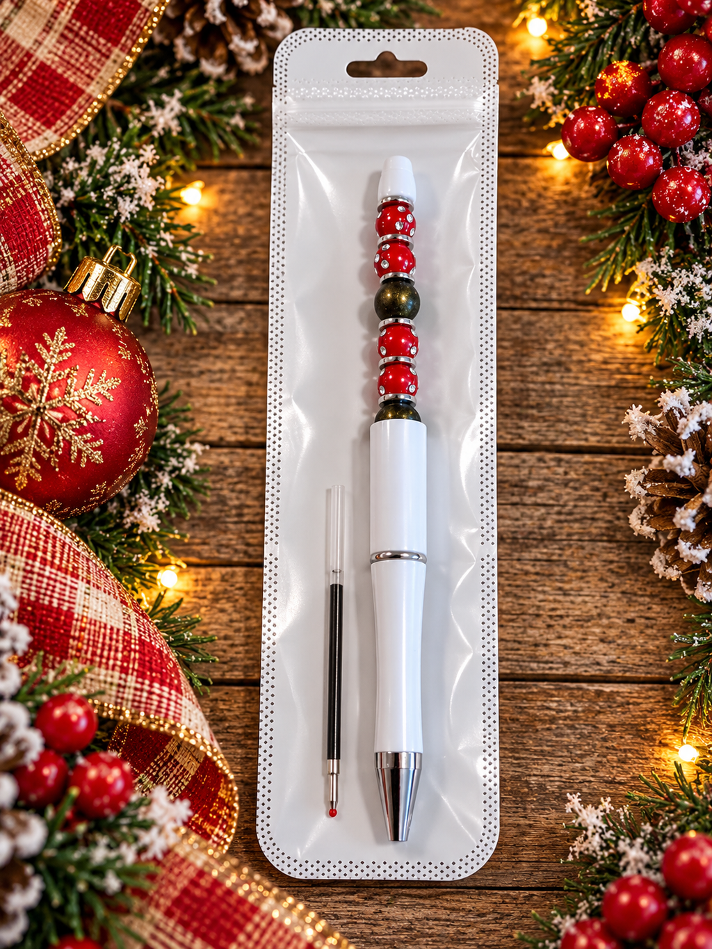 🎄 Beautiful Holiday Season Handcrafted Beaded Ink Pen