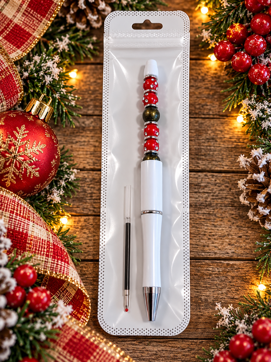 🎄 Beautiful Holiday Season Handcrafted Beaded Ink Pen