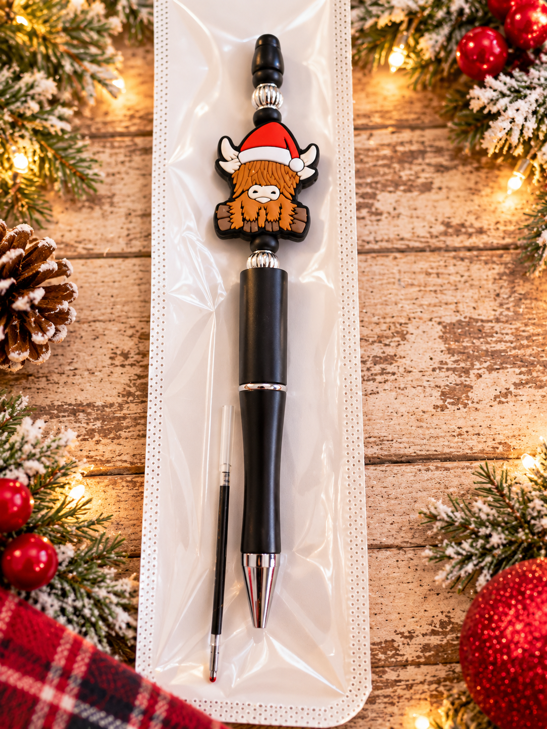 Adorable Christmas Highland Cow Handcrafted Ink Pen