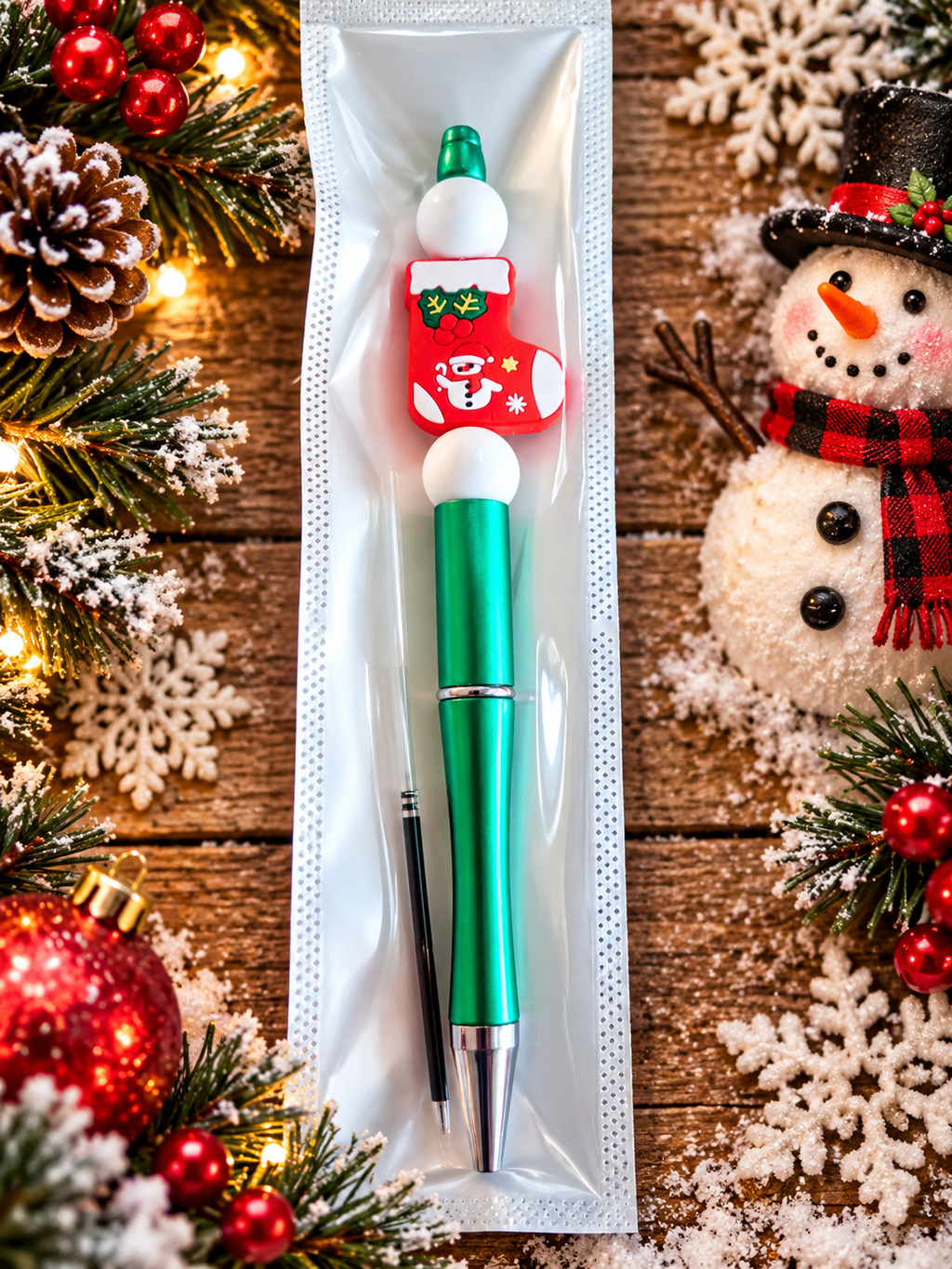 ☃️ Snowman Christmas Stocking Handcrafted Ink Pen 🎄