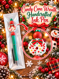 🎄 Candy Cane Wreath Handcrafted Black Ink Pen