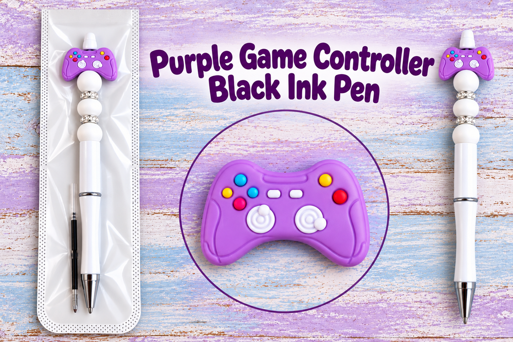 Purple Game Controller Handcrafted and beaded Black Ink Pen