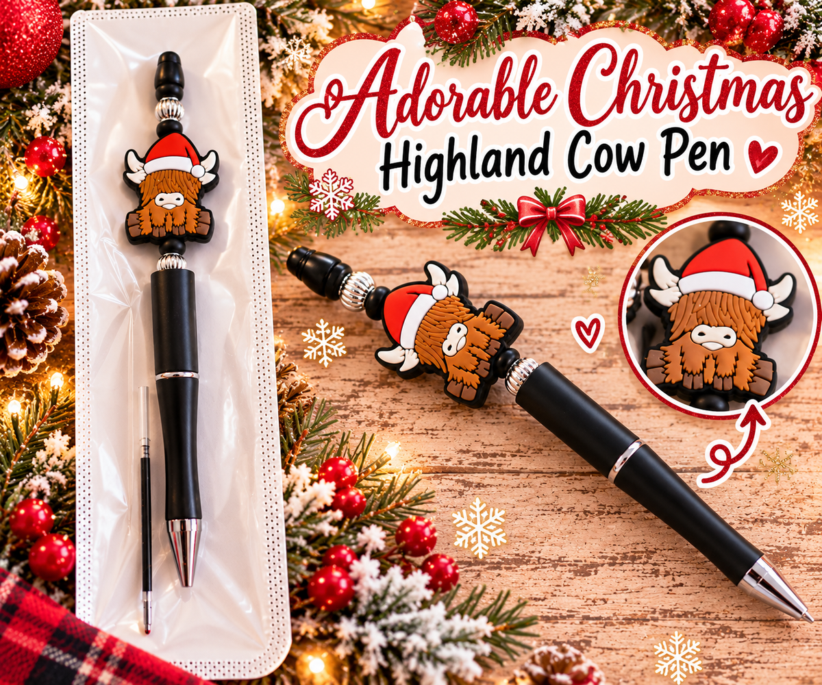 Adorable Christmas Highland Cow Handcrafted Ink Pen