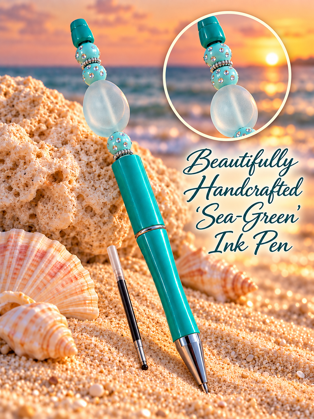 Beautifully Handcrafted 'Sea-Green' Ink Pen