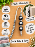 Handcrafted Black & White Hearts, Silver-Toned Bookmark
