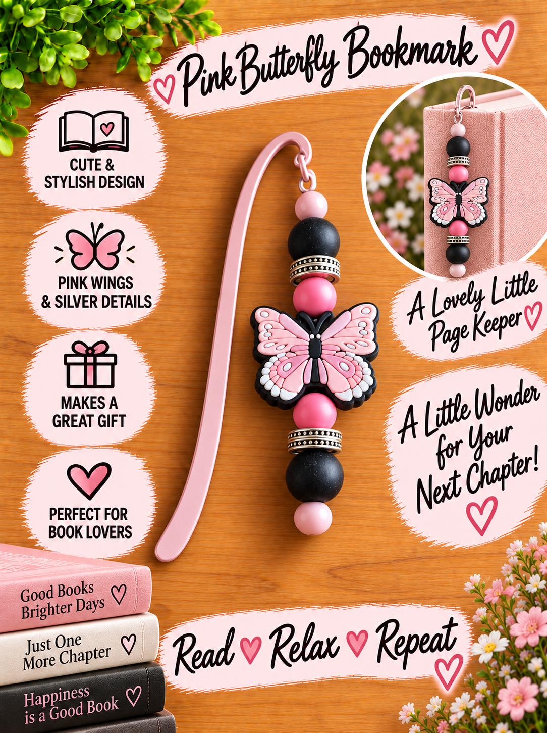 Handcrafted Pastel Pink Butterfly Bookmark