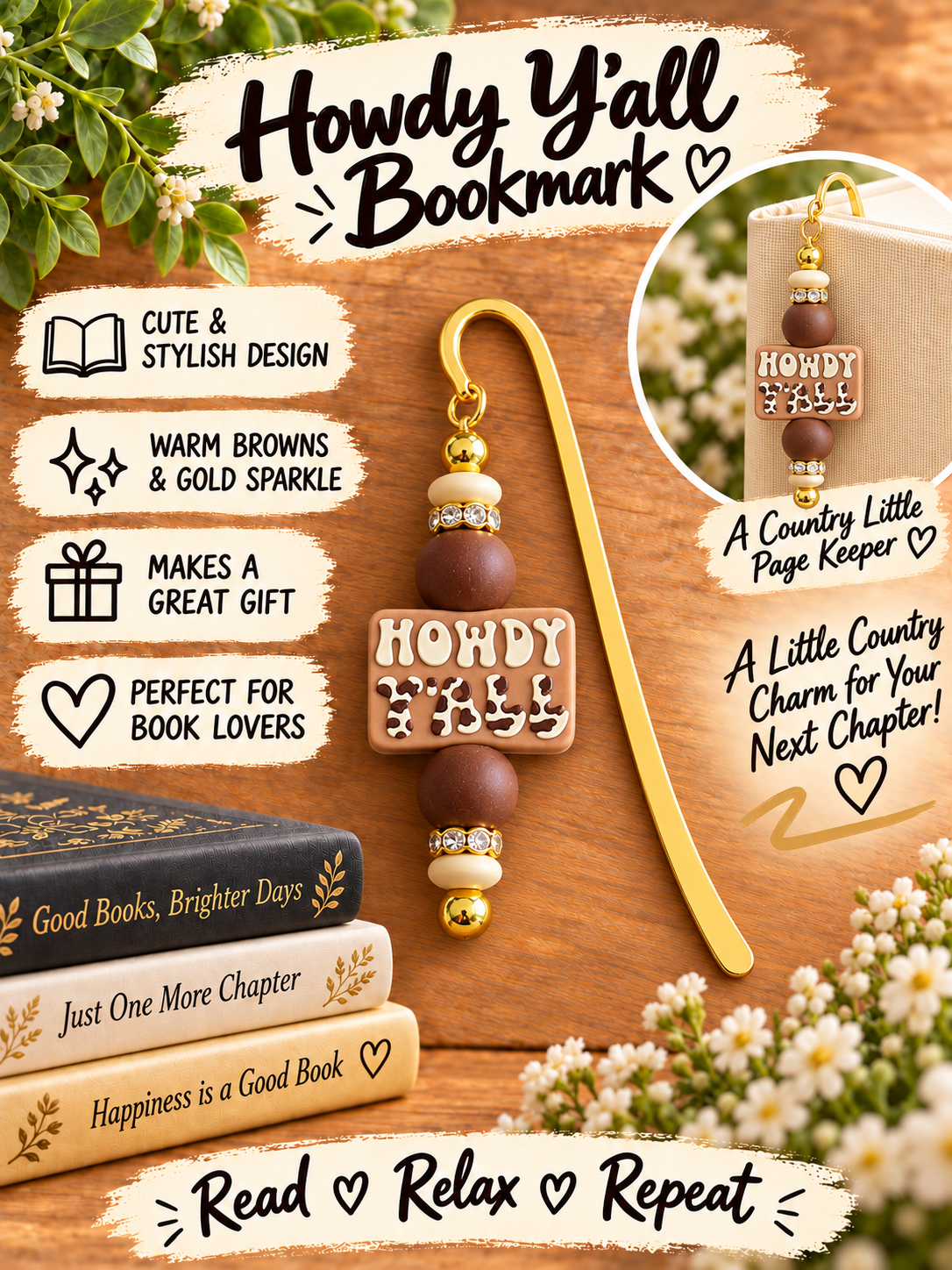 Handcrafted Gold-Toned “Howdy Y’all” Bookmark