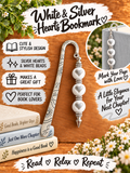 Handcrafted Silver-Toned White & Silver Hearts Bookmark