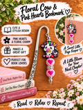 Handcrafted Silver-Toned Floral Cow & Pink Hearts Bookmark