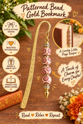 Patterned and Beautiful Wooden Beaded Gold Toned Bookmark