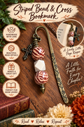 Handcrafted Bronze Bookmark with Cross Charm & Wooden Beads