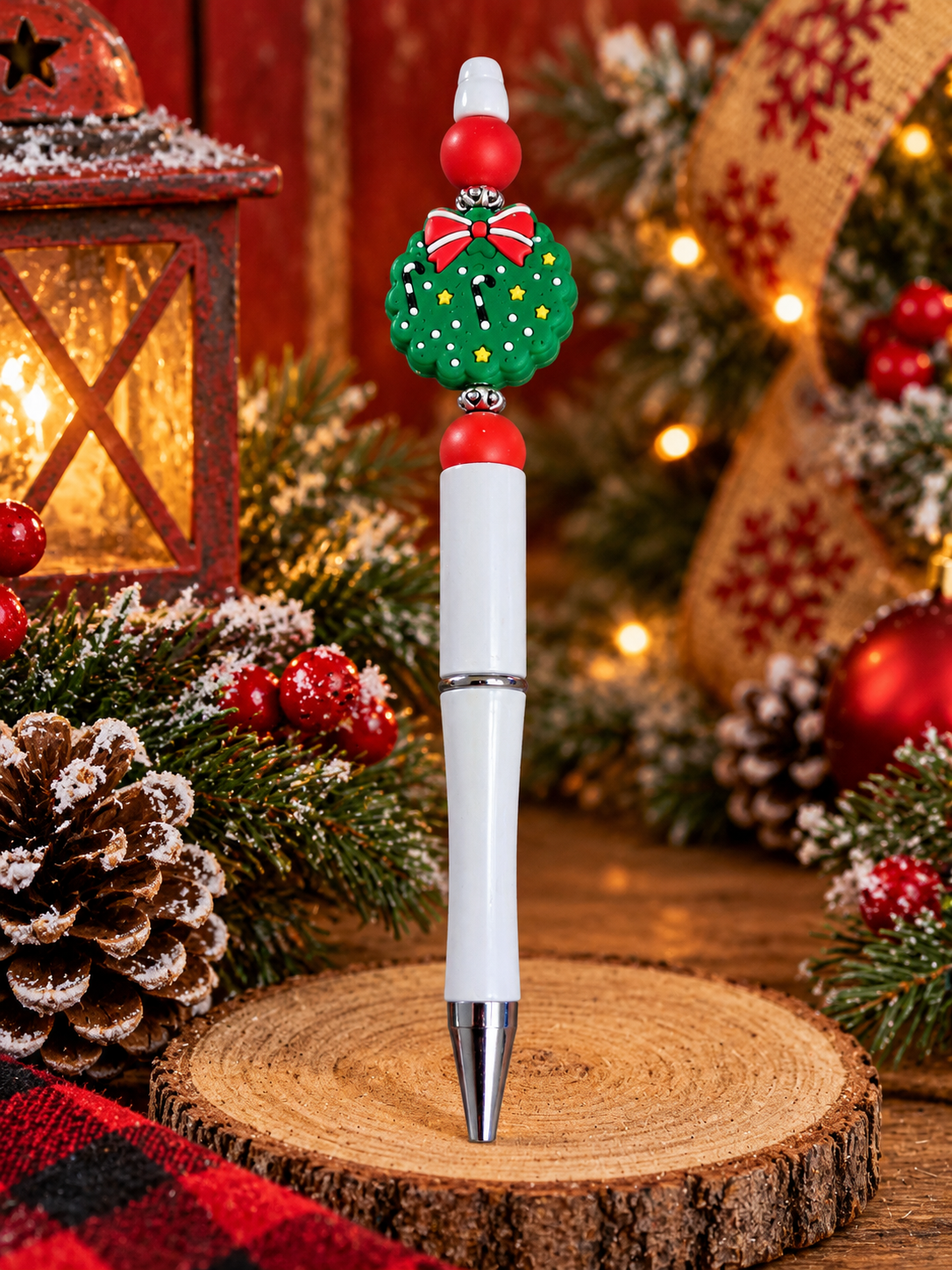 🎄 Christmas Wreath Holiday Spirit Black Ink Pen 🎄