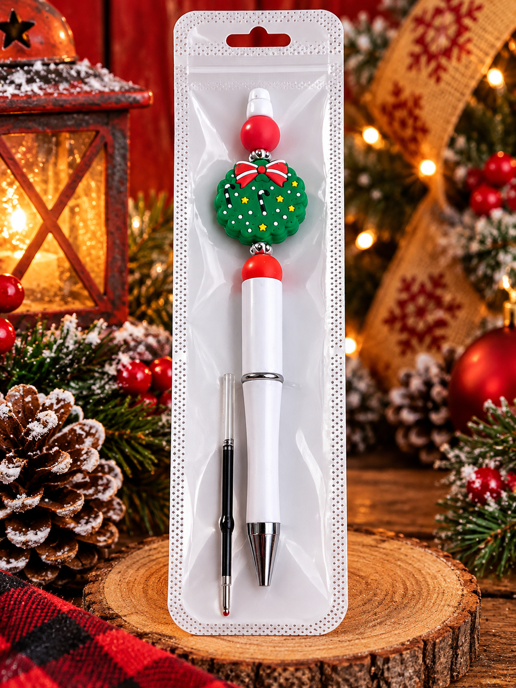 🎄 Christmas Wreath Holiday Spirit Black Ink Pen 🎄