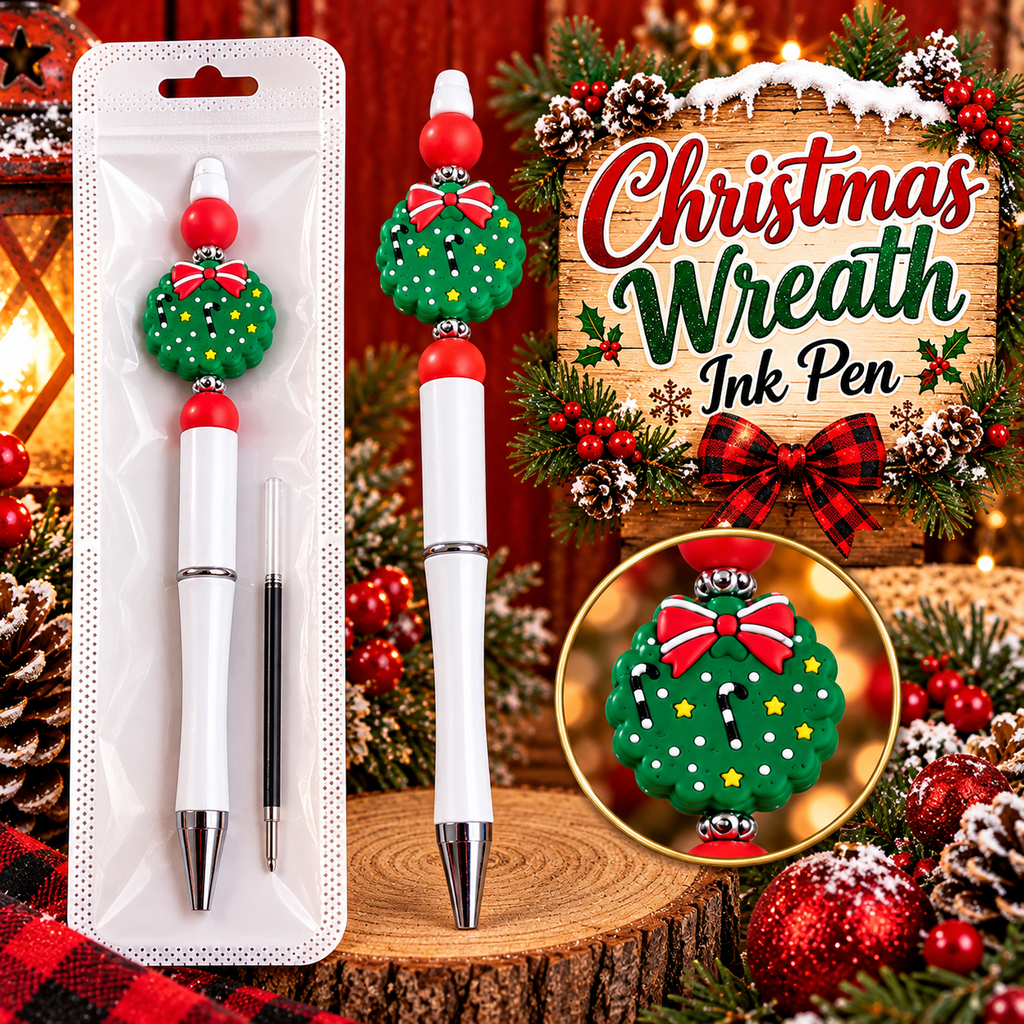 🎄 Christmas Wreath Holiday Spirit Black Ink Pen 🎄