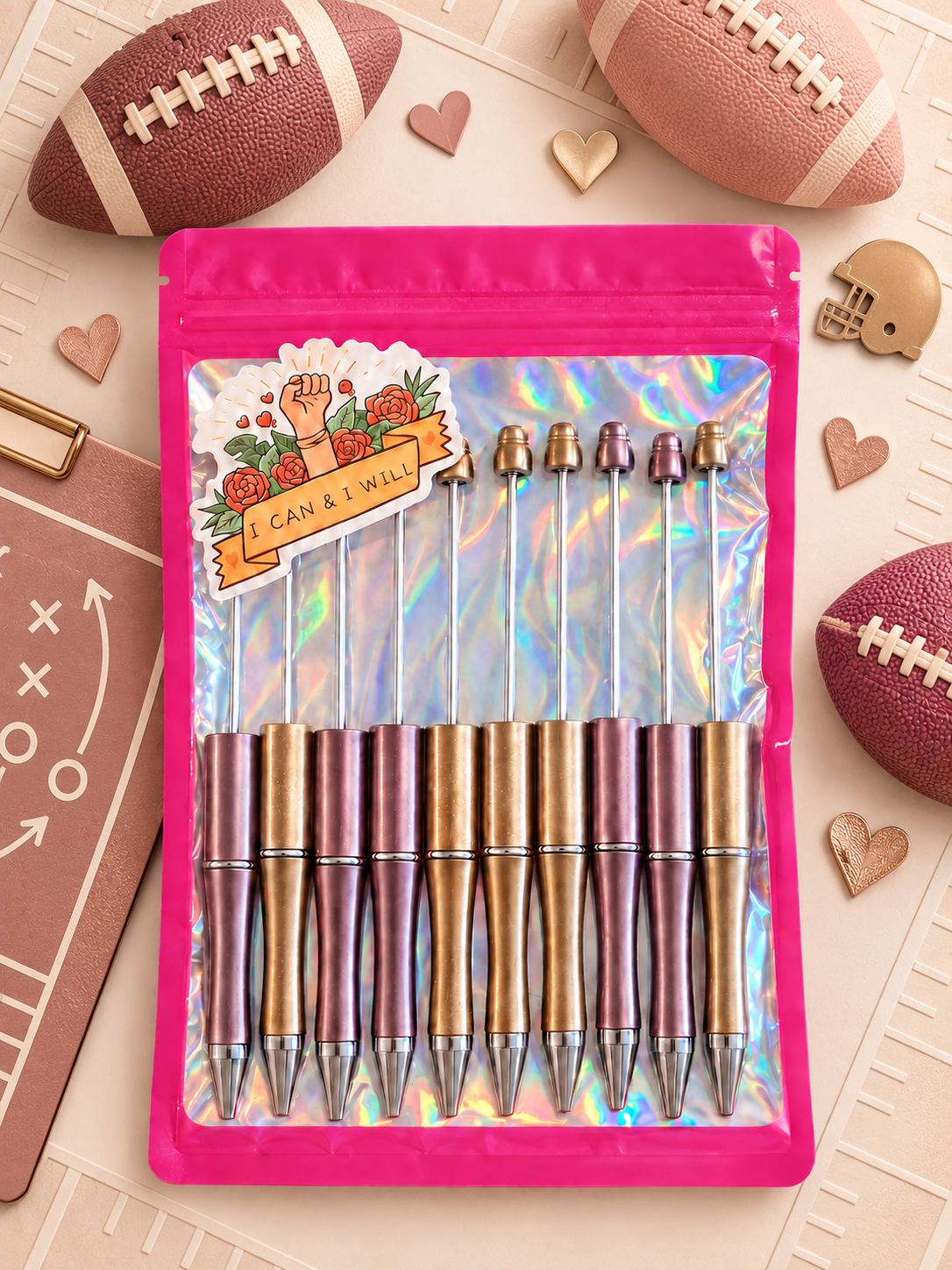 For the Football Parents, Players & Fans — DIY Beadable Ink Pen Kit, 10 Pack