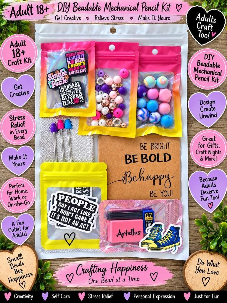 DIY Beadable Mechanical Pencil Kit - Adult Humor 18+ ONLY - 3 Pack