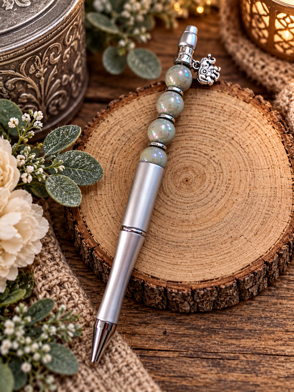 Beautifully Elegant Silver Elephant Charm Ink Pen