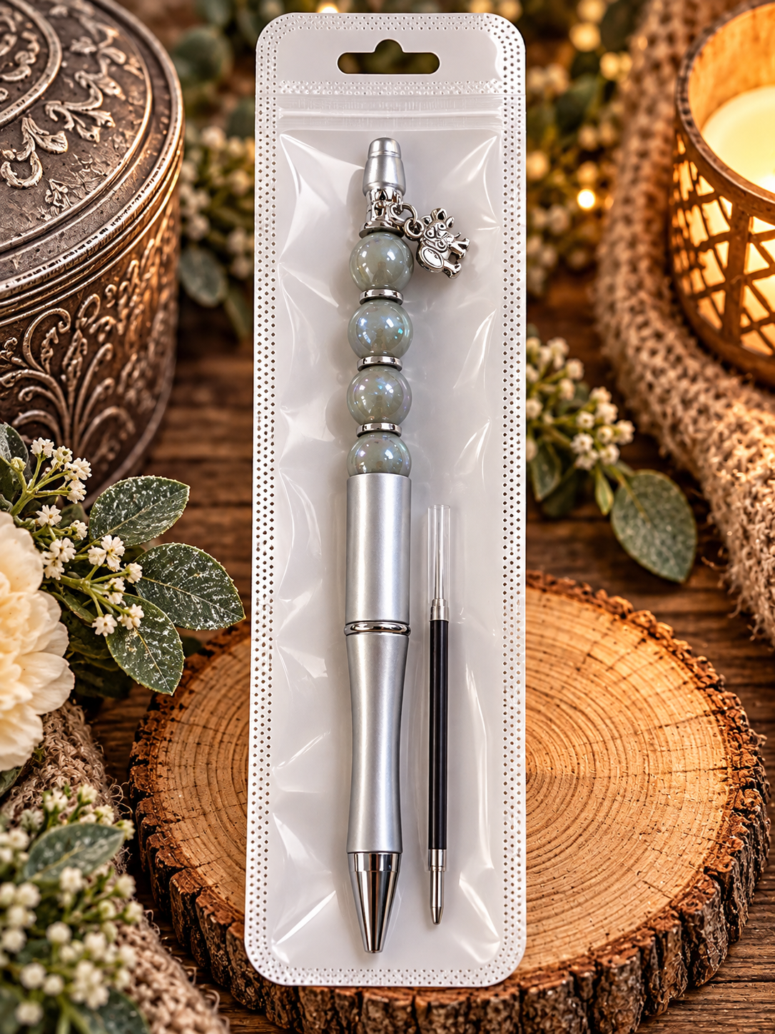 Beautifully Elegant Silver Elephant Charm Ink Pen
