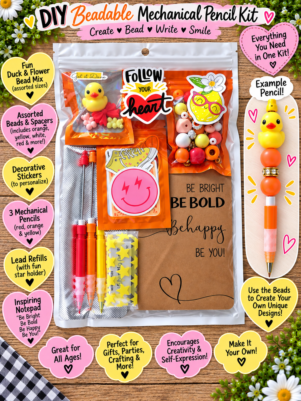 DIY Beadable Mechanical Pencil Kit - Be bright, Be Bold - 3 Pack