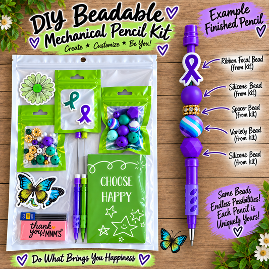 DIY Beadable Mechanical Pencil Kit Cancer Awareness- 2 Pack