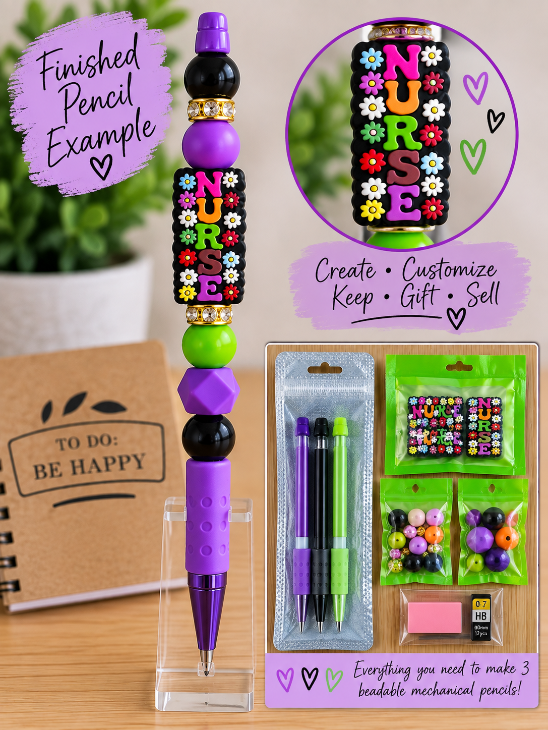 DIY Beadable Mechanical Pencil Kit Nurse - 3 Pack
