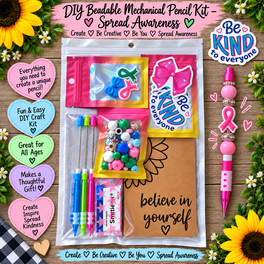DIY Beadable Mechanical Pencil Kit - Spread Kindness and Cancer Awareness - 3 Pack