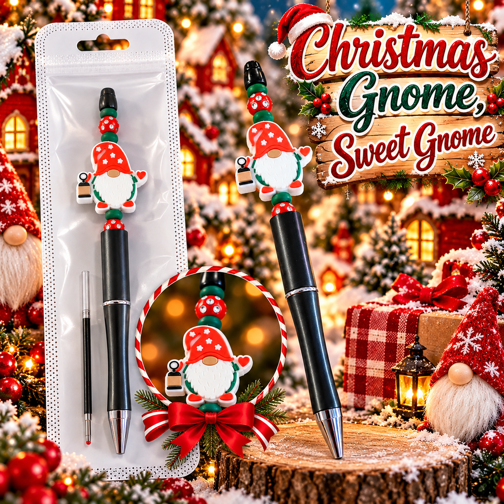Christmas Gnome – “Gnome Sweet Gnome” Handcrafted Black Ink Pen