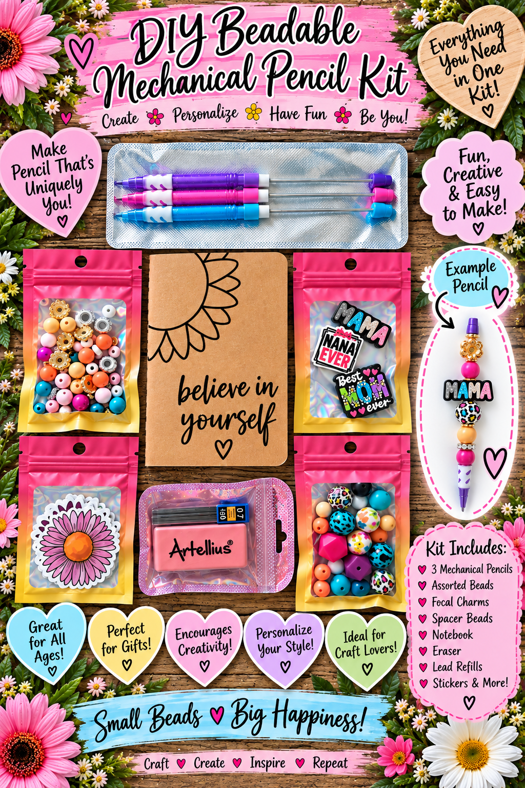 DIY Beadable Mechanical Pencil Kit - A Mother's Love - 3 Pack