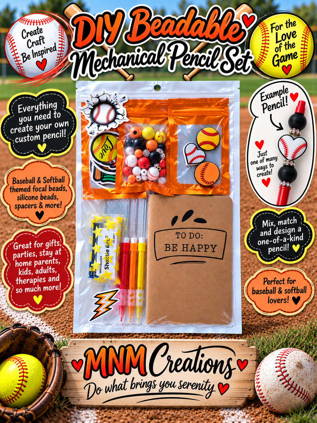 DIY Beadable Mechanical Pencil Kit - Baseball - 3 Pack