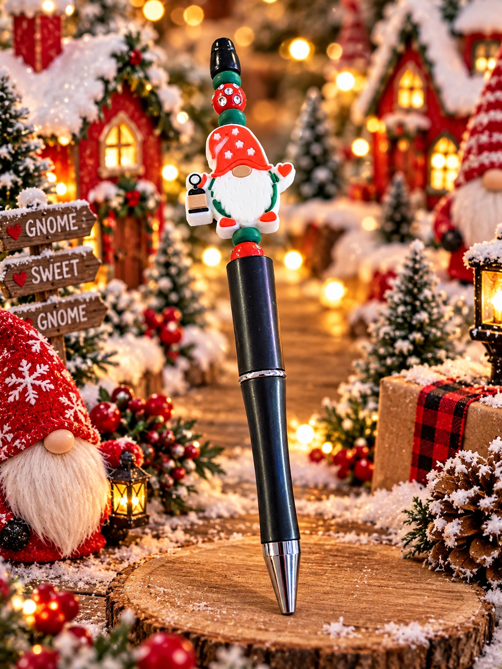 Christmas Gnome – “Gnome Sweet Gnome” Handcrafted Black Ink Pen