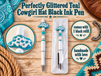 Handcrafted Teal & White Cowgirl Hat Black Ink Pen