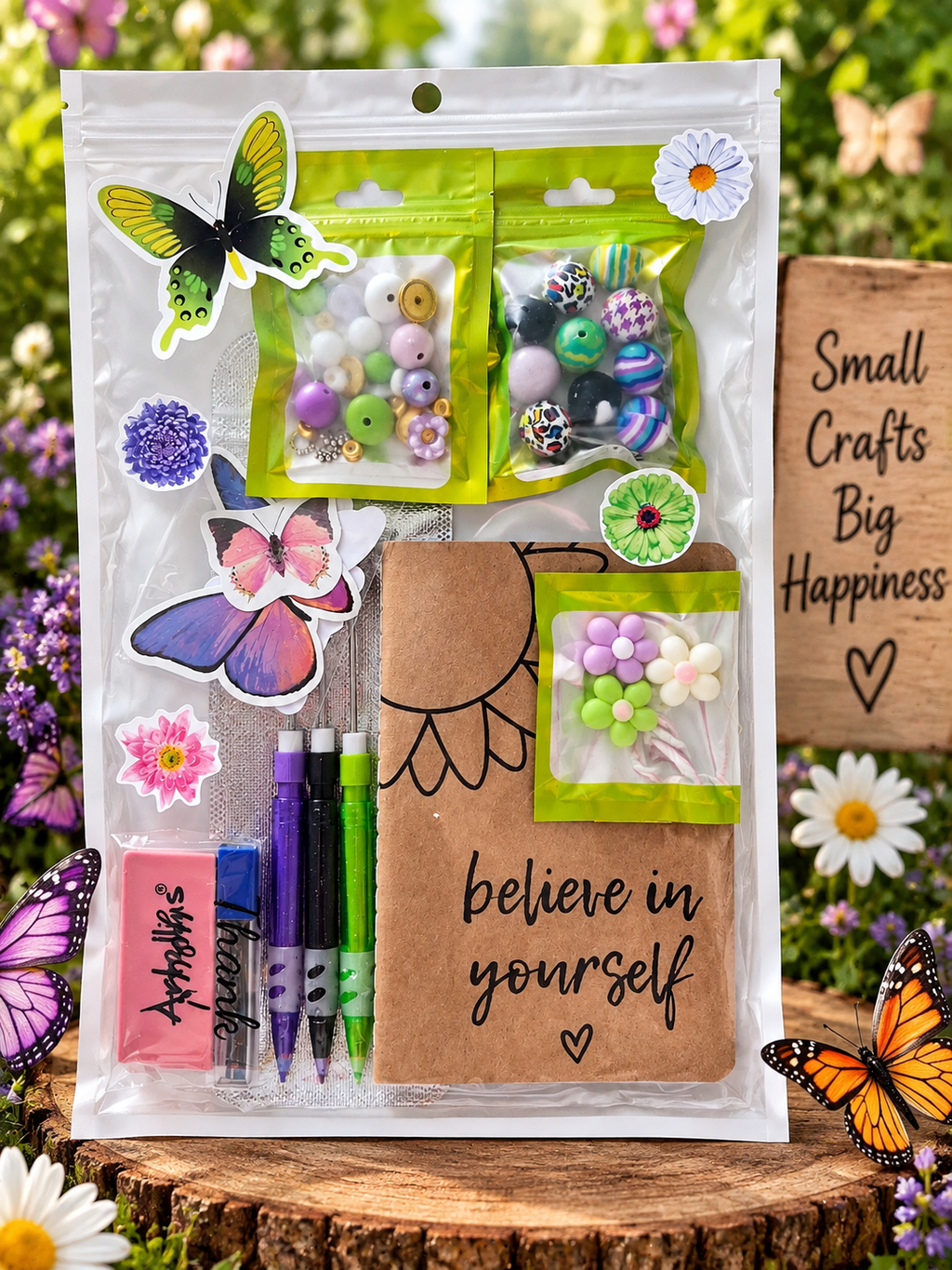 DIY Beadable Mechanical Pencil Kit - Daisies and Butterflies - 3 Pack