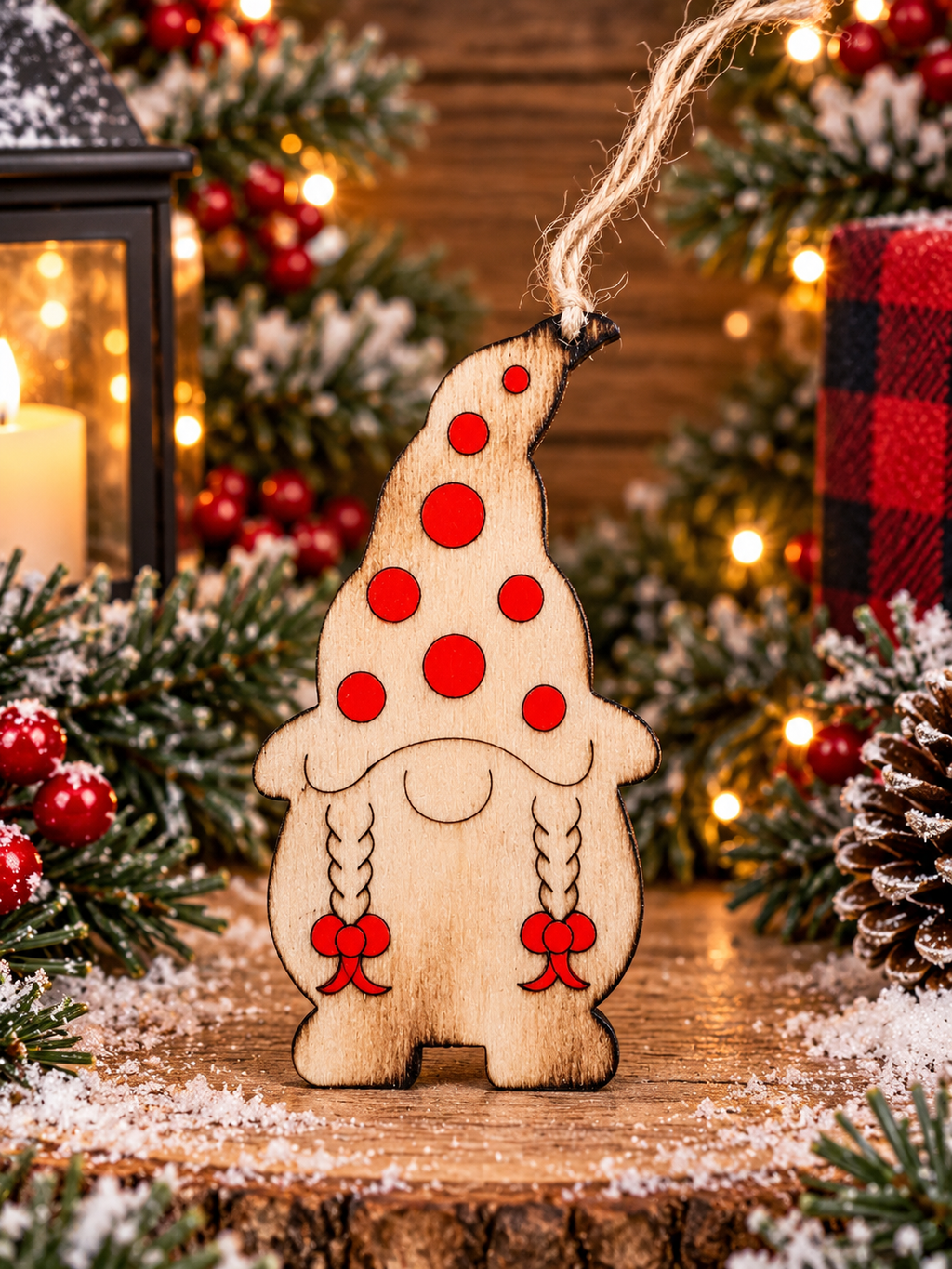 Hand painted, burned, and handmade - Adorable Christmas Gnome Ornaments - Set of 4