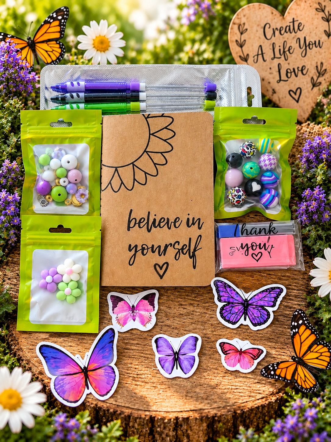 DIY Beadable Mechanical Pencil Kit - Daisies and Butterflies - 3 Pack
