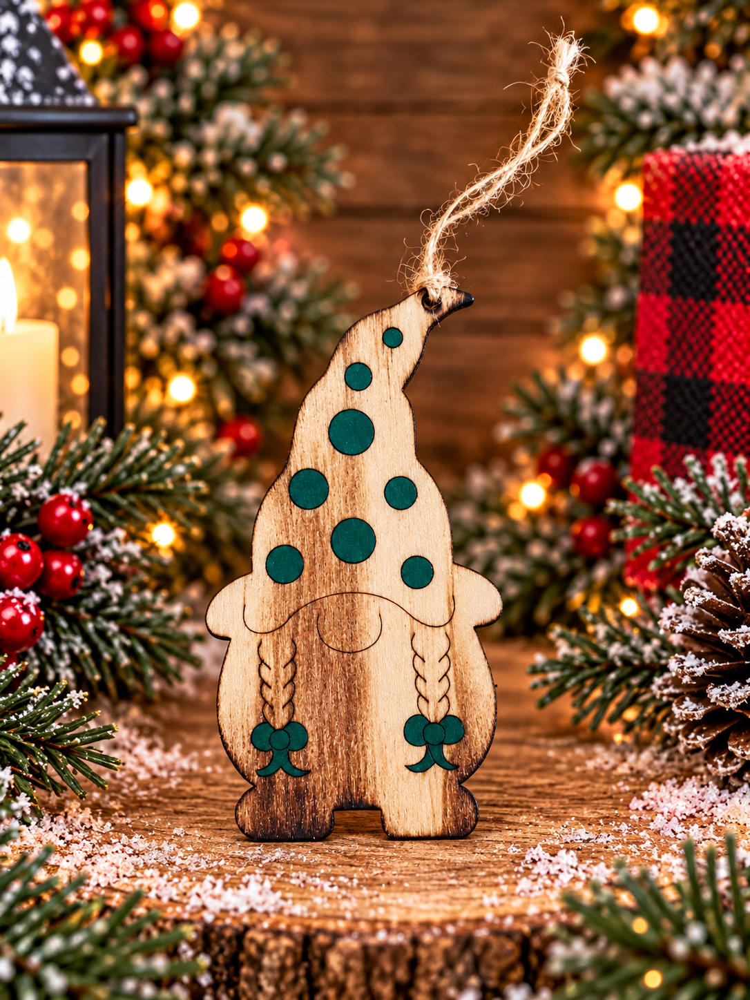 Hand painted, burned, and handmade - Adorable Christmas Gnome Ornaments - Set of 4