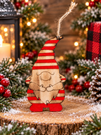 Hand painted, burned, and handmade - Adorable Christmas Gnome Ornaments - Set of 4