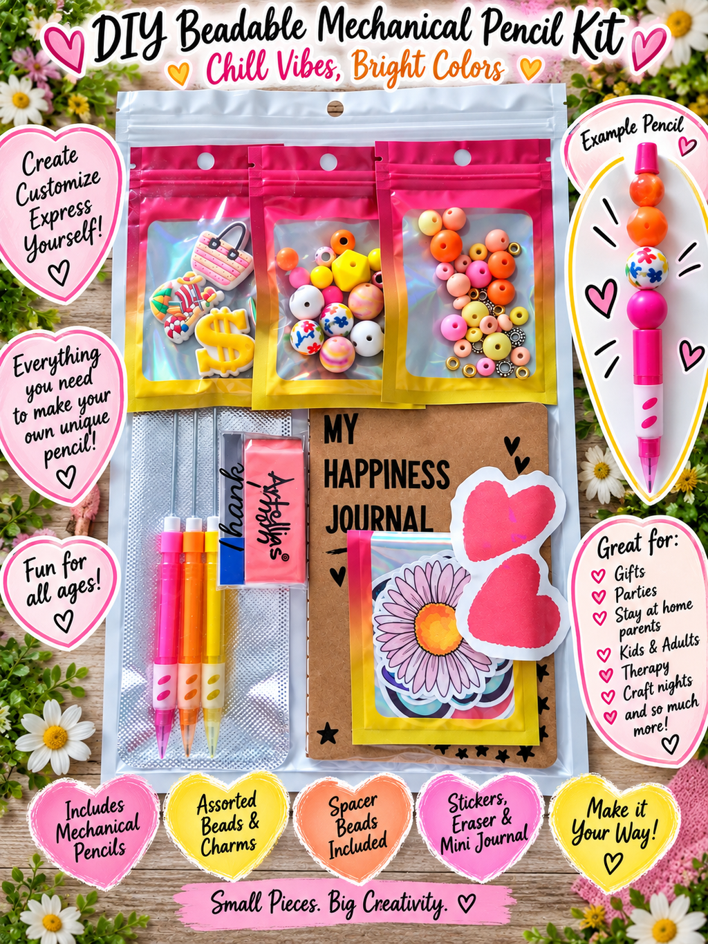 DIY Beadable Mechanical Pencil Kit - Chill Vibes Bright Colors - 3 Pack