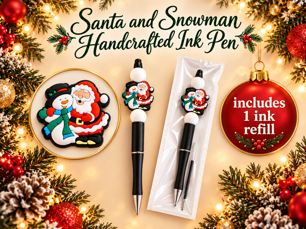 Santa and His Bestie, Mr. Snowman — Handcrafted Ink Pen