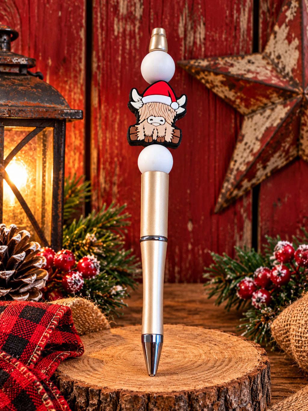 Handcrafted Highland Christmas Cow Black Ink Pen