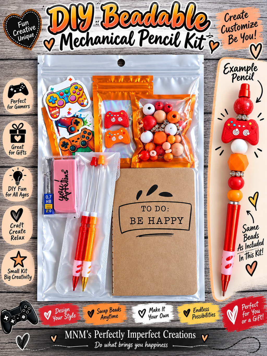 DIY Beadable Mechanical Pencil Kit - Gamer Red/Orange - 2 Pack