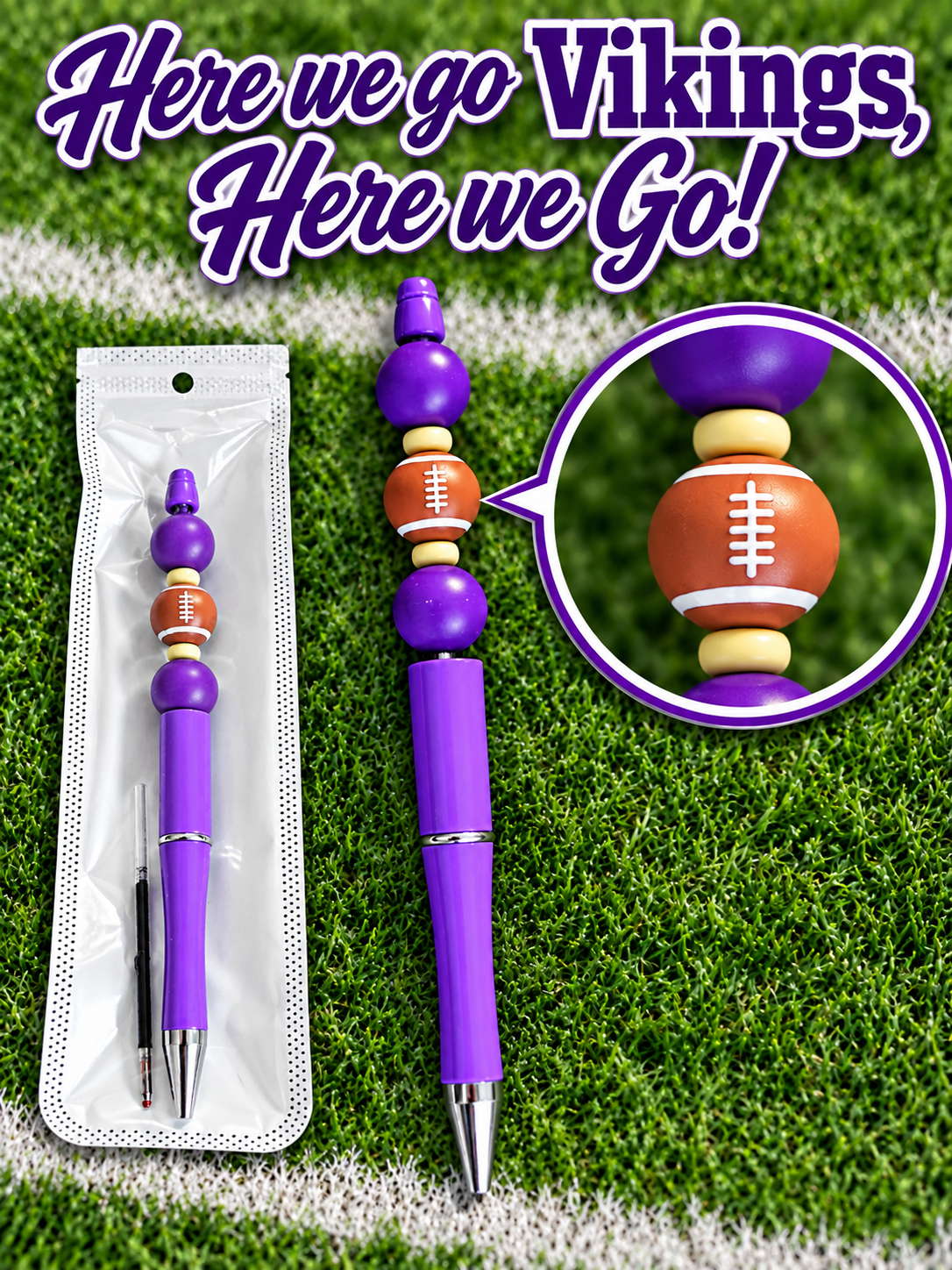 Here We Go Vikings! Handcrafted Beaded Ink Pen