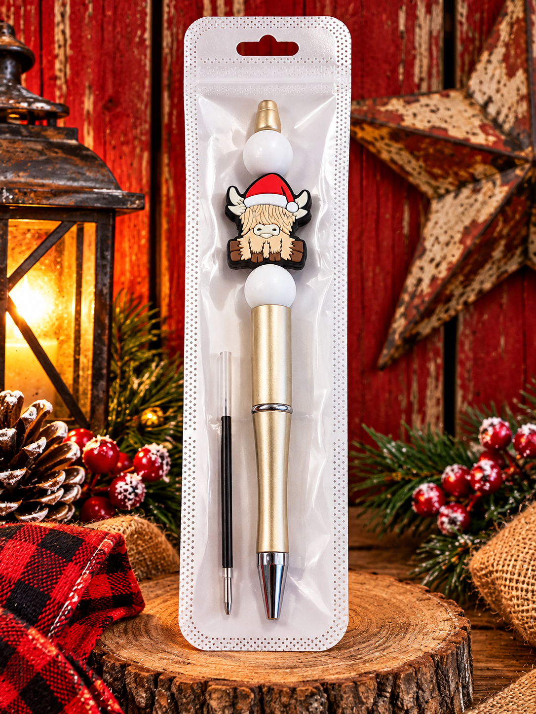 Handcrafted Highland Christmas Cow Black Ink Pen